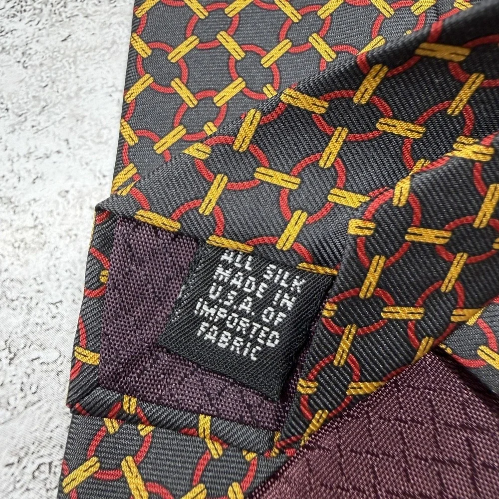 Christian Dior Silk Tie Mens One Size Black Geometric 100% Silk Made USA Necktie